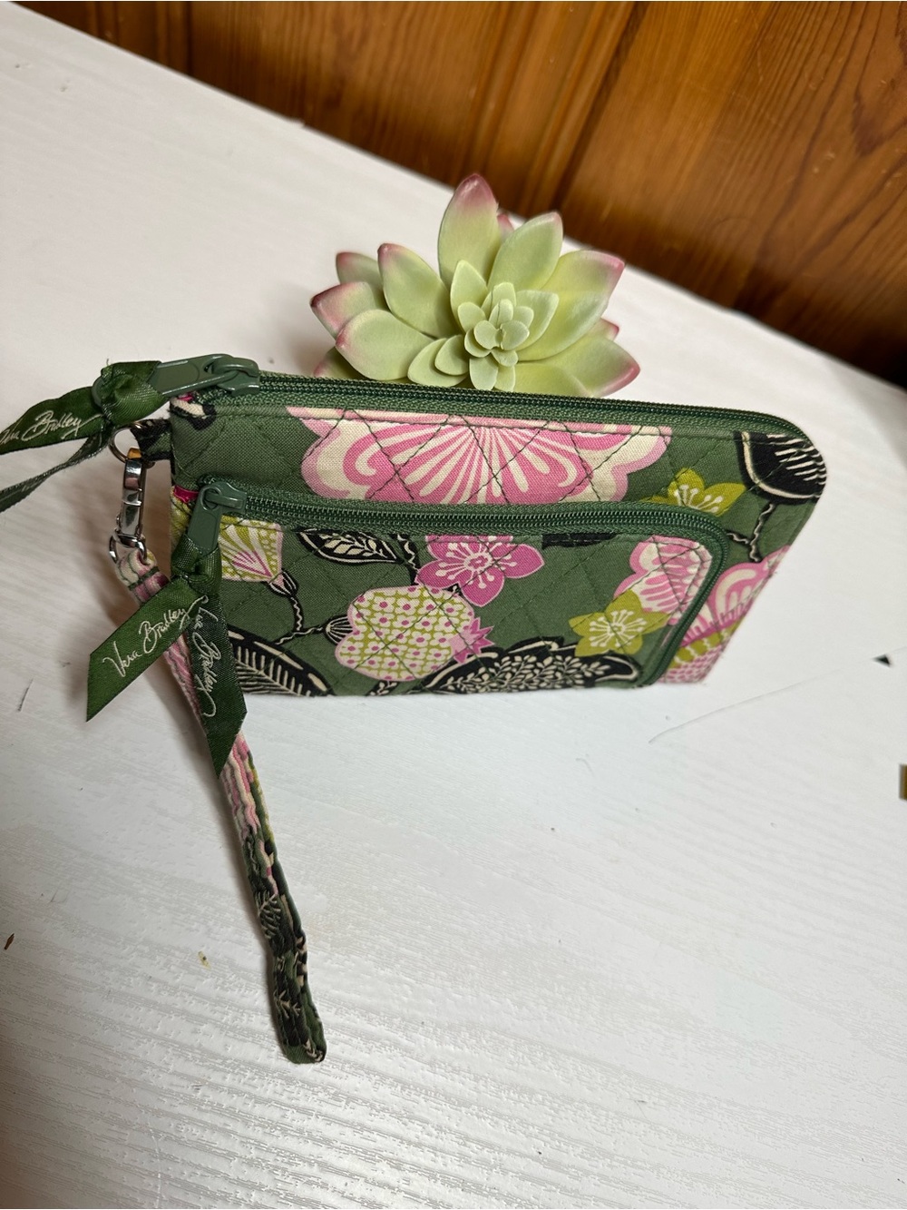 Vera Bradley Green Floral Wristlet Wallet